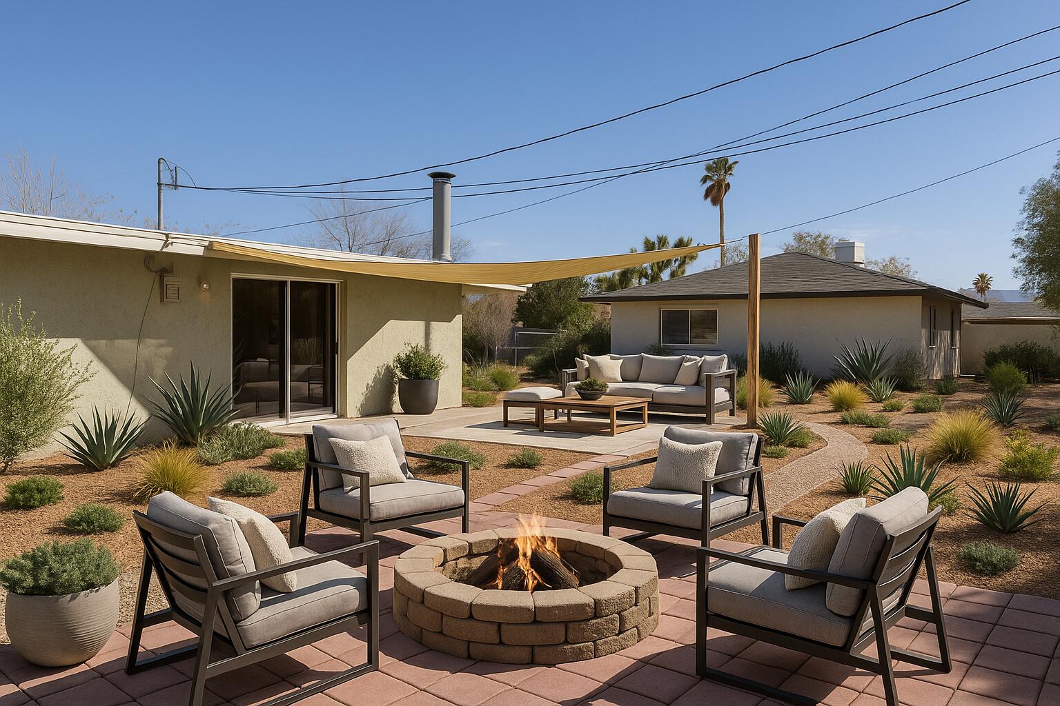 5958 El Reposo Street Joshua Tree, CA 92252 - Photo 6 of 30 a view of a patio with couches chairs and potted plants
