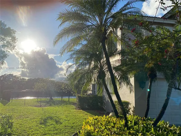 a view of a yard with an tree