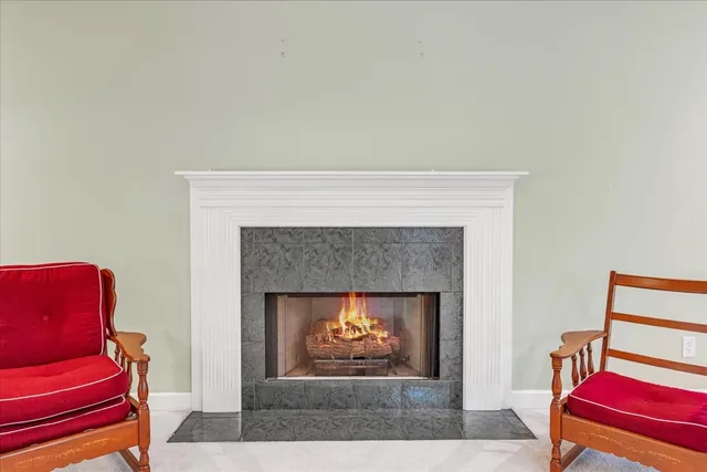 a view of a room with a large window