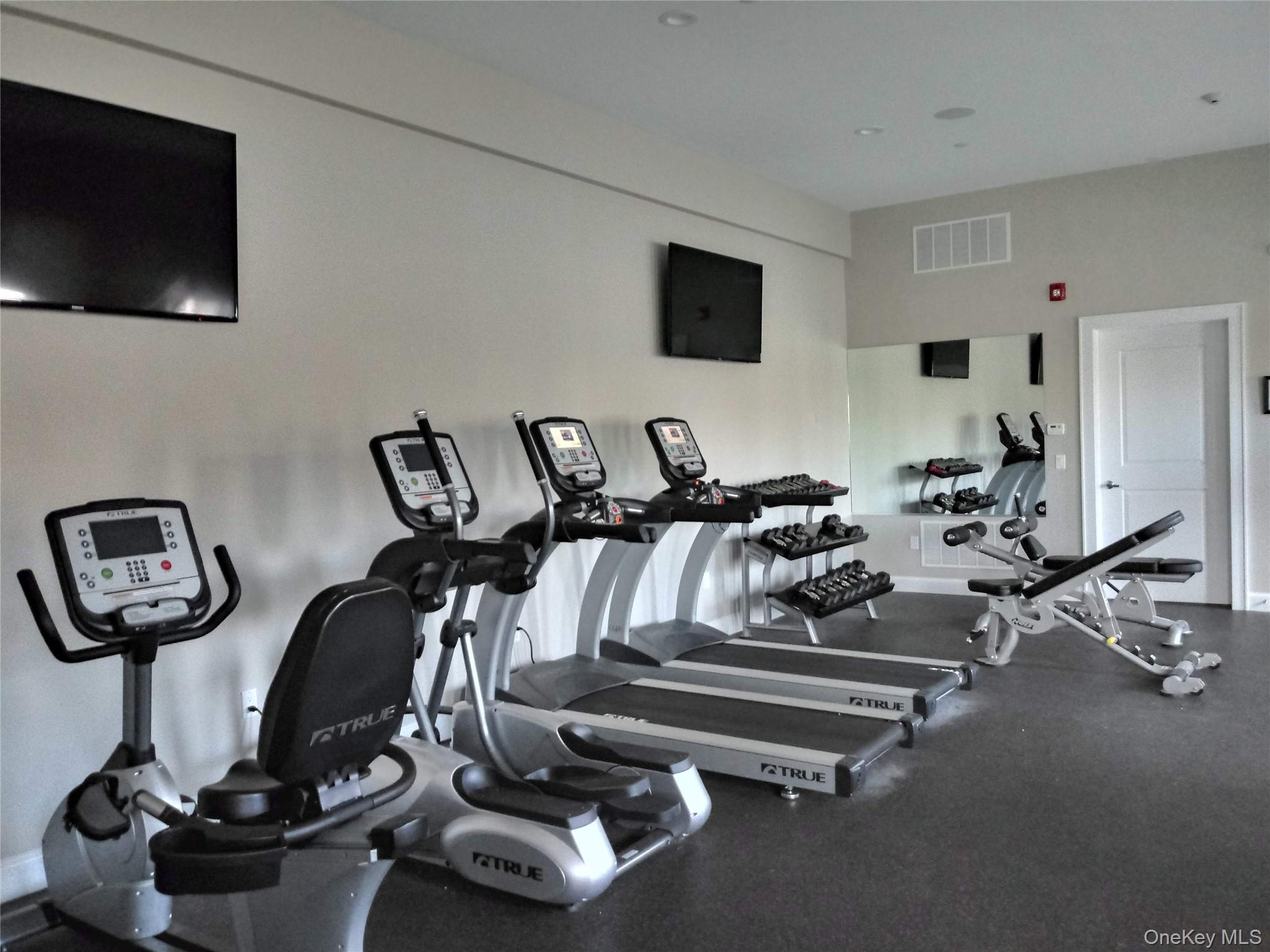 1661 Old Country Road, Unit 539 Riverhead, NY 11901 - Photo 22 of 26 a room with gym equipment and a flat screen tv
