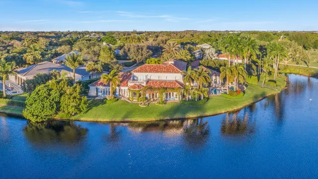 an aerial view of lake residential houses with outdoor space and trees