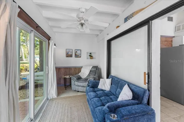 a view of a lake with green space