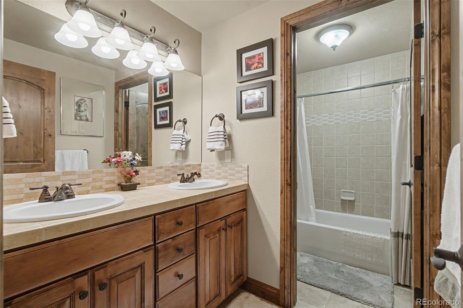 870 Mont Blanc View Colorado Springs, CO 80906 - Photo 31 of 42 a bathroom with a double vanity sink mirror and shower