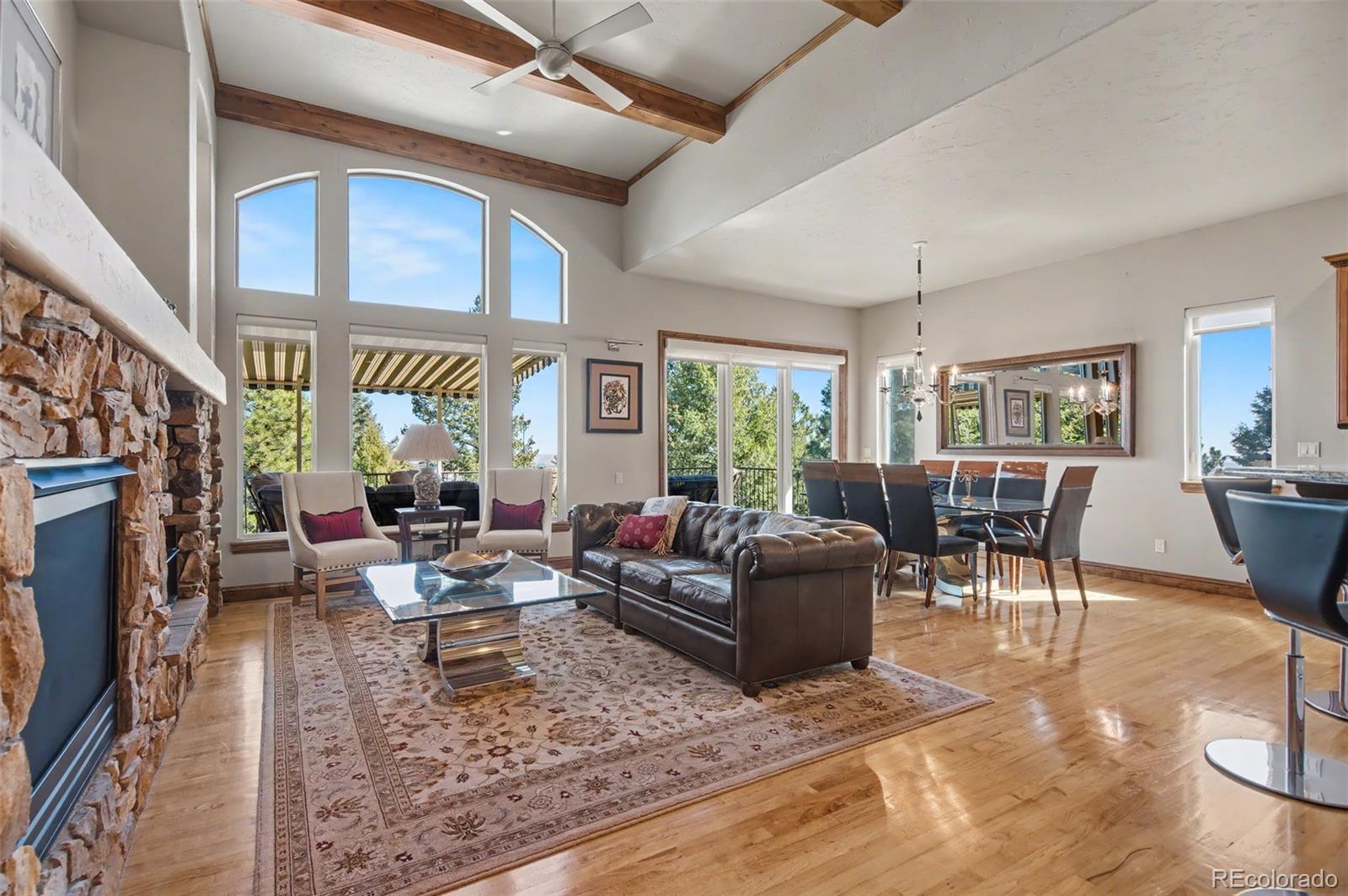 870 Mont Blanc View Colorado Springs, CO 80906 - Photo 6 of 42 a living room with fireplace furniture and a large window