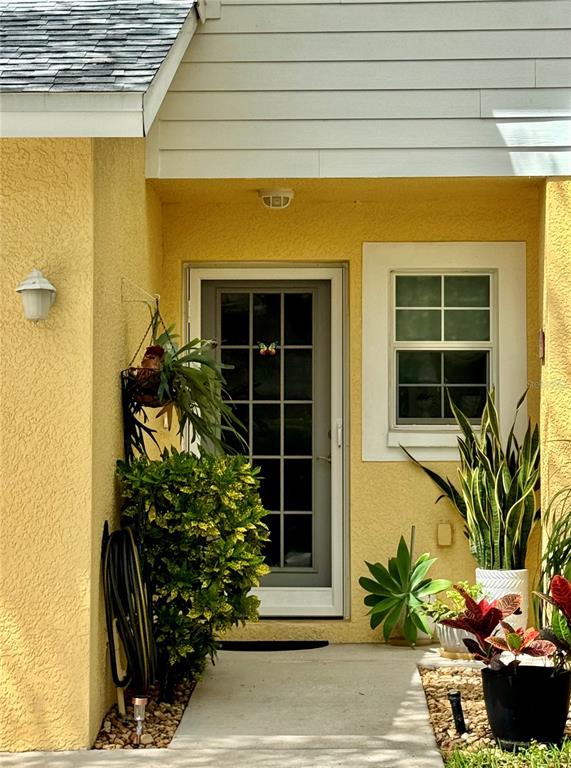 1116 Sunset Point Road, Unit 202 Clearwater, FL 33755 - Photo 3 of 31 a potted plant in front of a yellow door