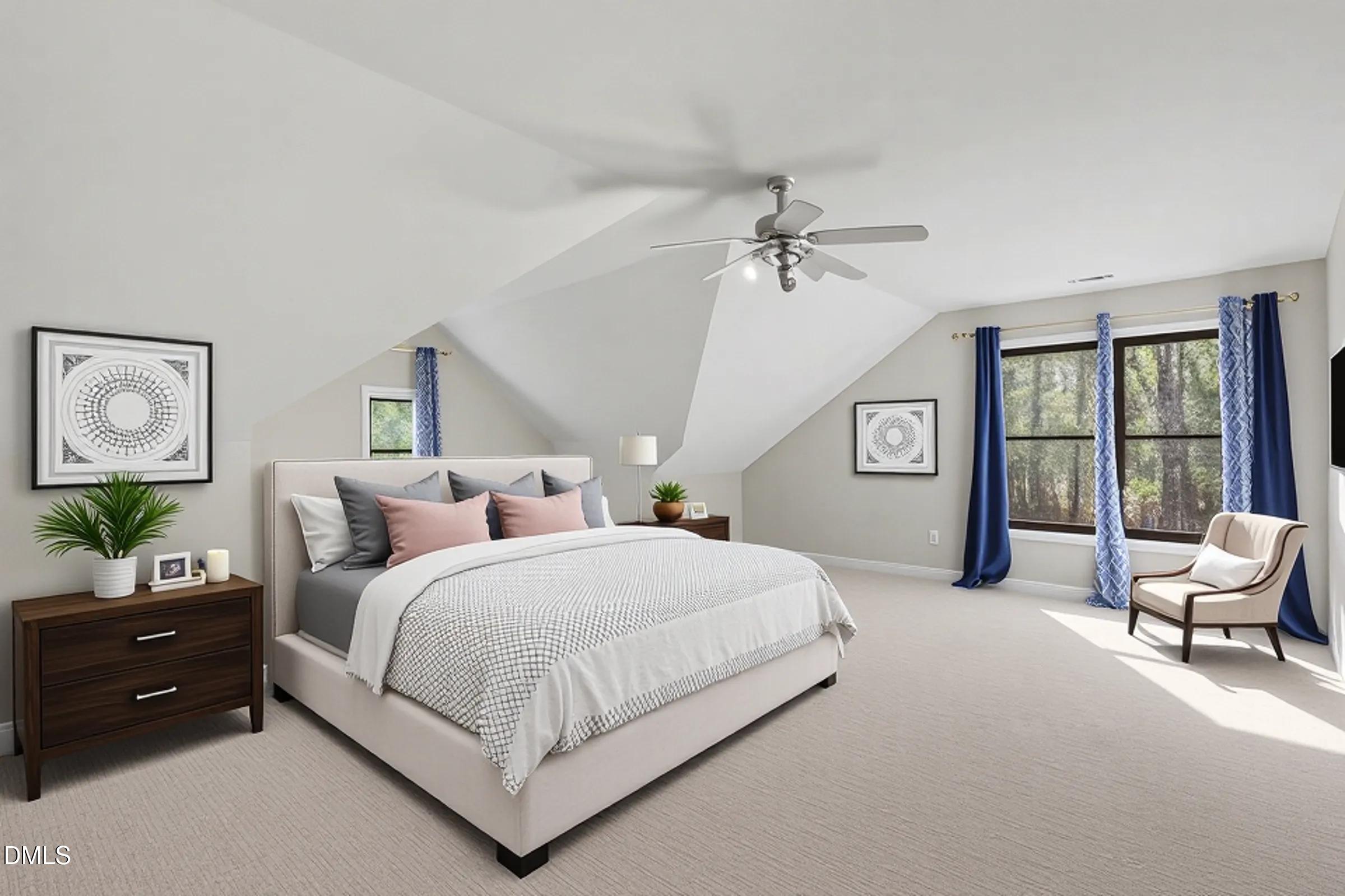 1001 Denfield Court Raleigh, NC 27615 - Photo 7 of 44 a bedroom with a bed a chandelier and a couch