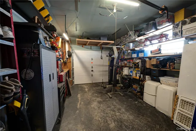 a view of a storage room with racks