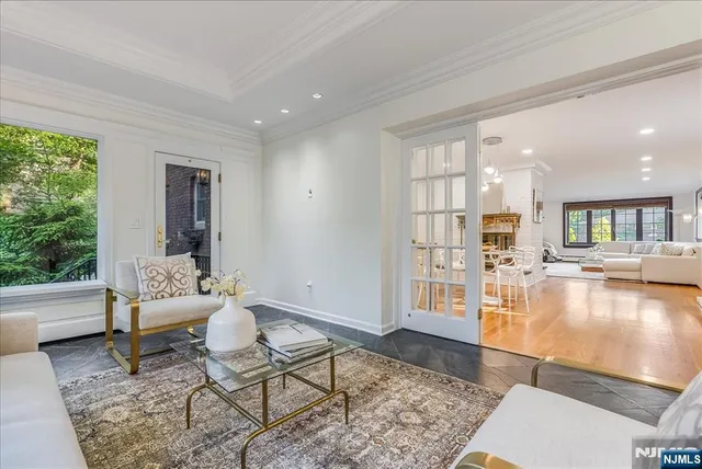 a living room with furniture and a table