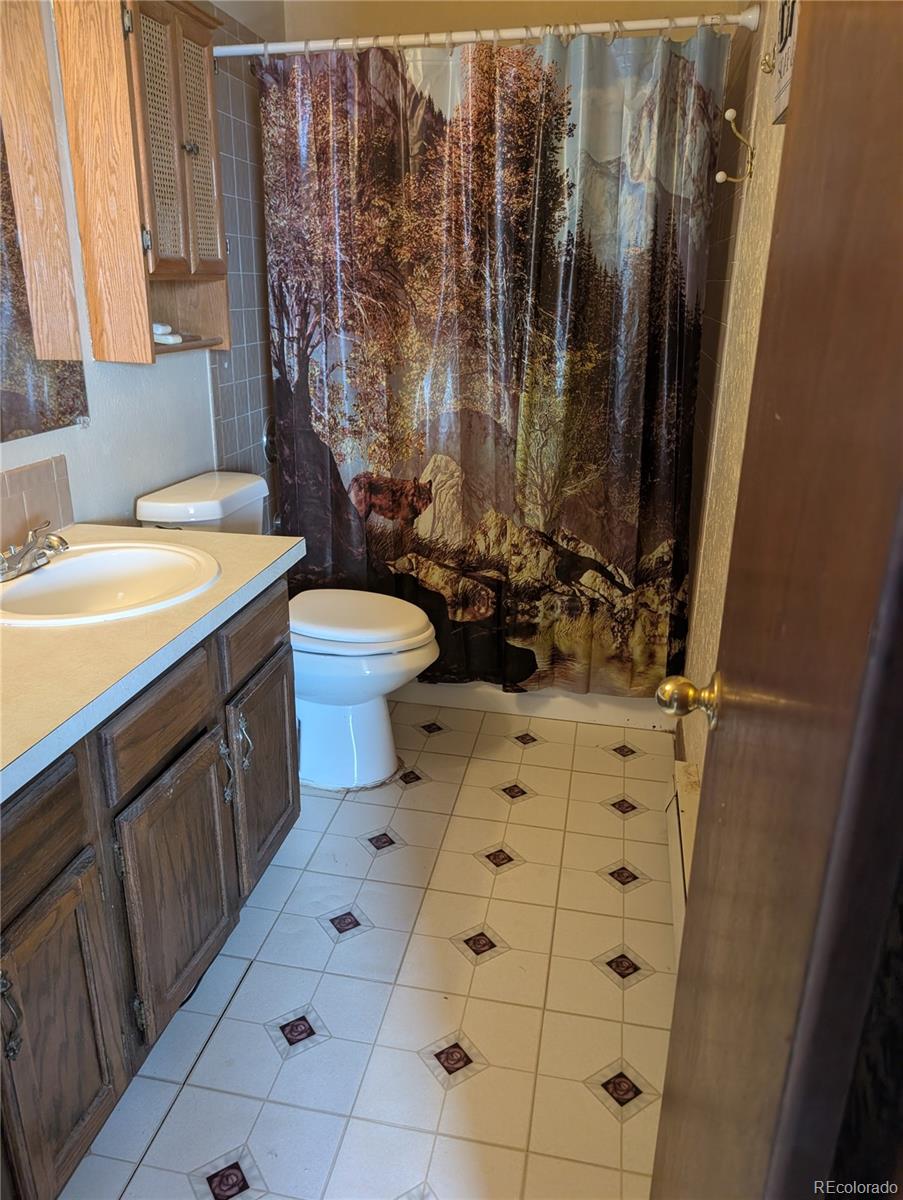 13108 Elsie Road Conifer, CO 80433 - Photo 32 of 49 a bathroom with a sink toilet and shower