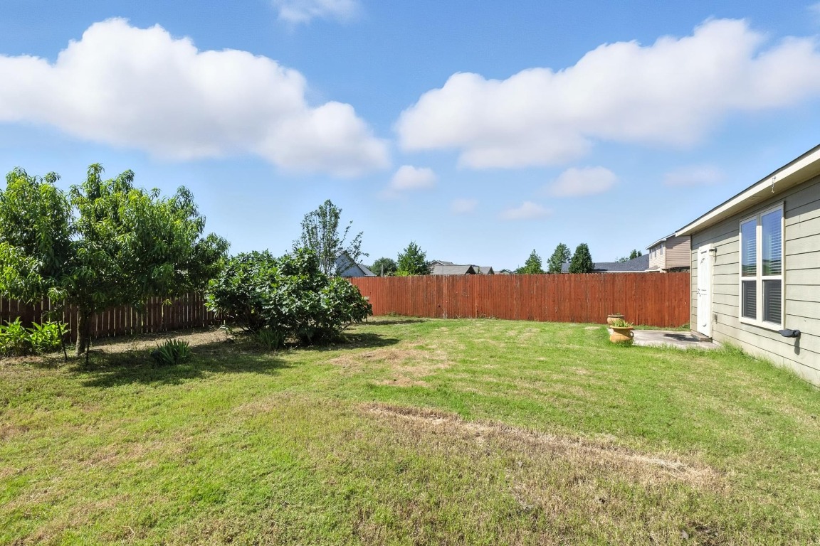 4617 Cleto Street Austin, TX 78725 - Photo 25 of 26 a backyard of a house with lots of green space and lake view