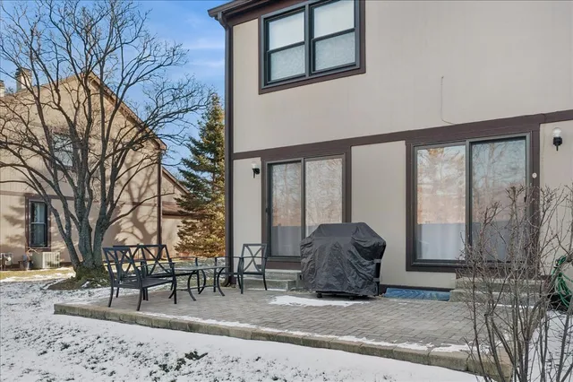 a view of a two chairs in the patio