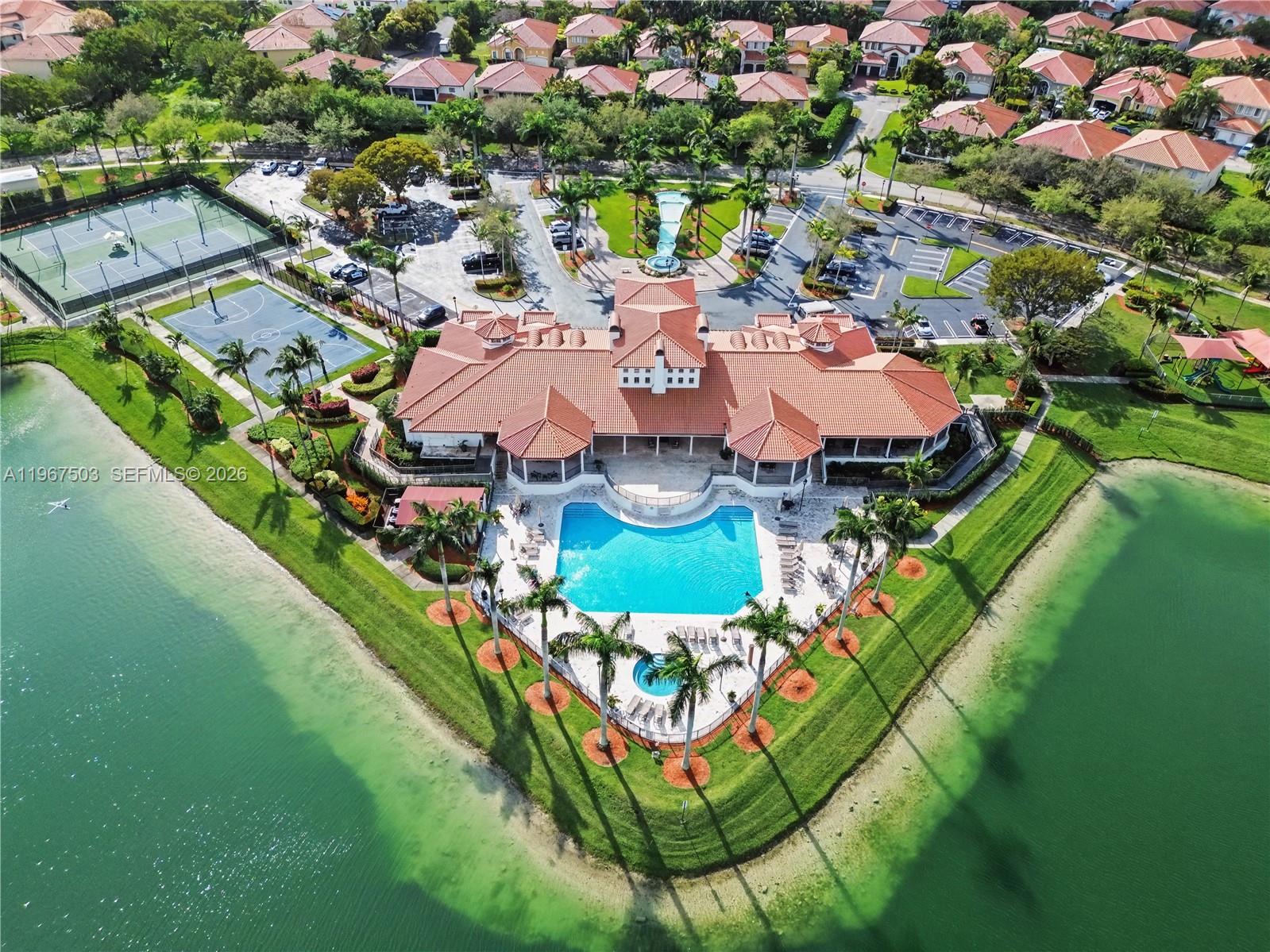 7733 Southwest 193rd Street Cutler Bay, FL 33157 - Photo 34 of 36 an aerial view of residential houses with outdoor space and swimming pool