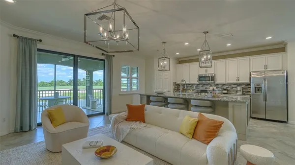 a view of a hallway with a livingroom