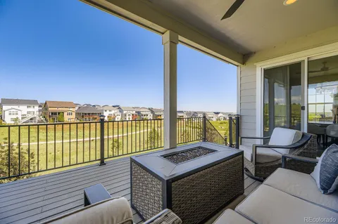 a view of a balcony with couch