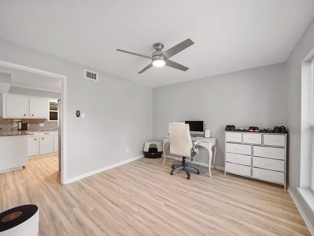 a room with a workspace