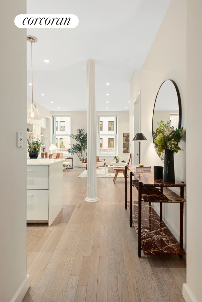 73 Worth Street, Unit 3A Manhattan, NY 10013 - Photo 8 of 18 a living room with furniture a dining table and a potted plant