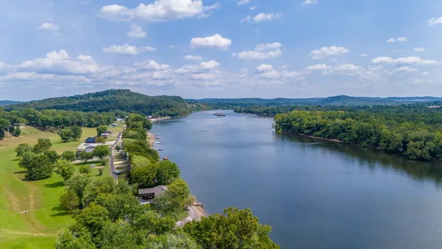 a view of a lake with a city