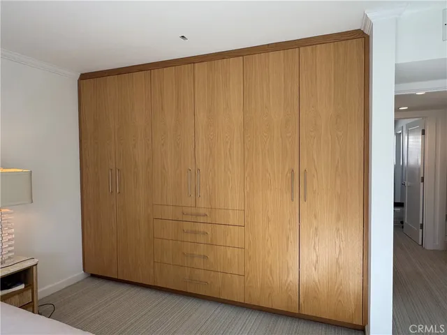 a view of a wooden closet