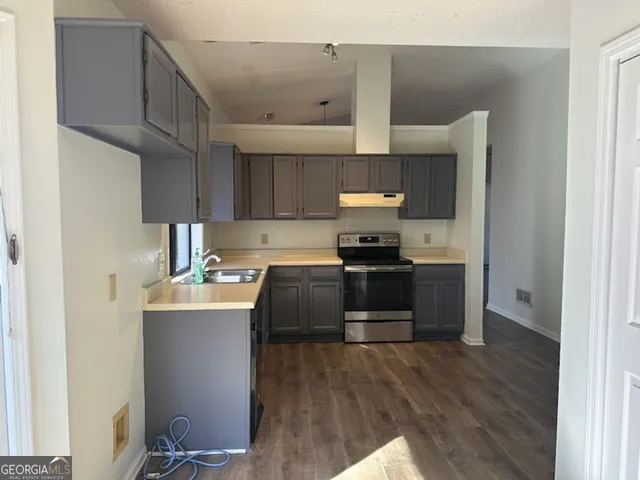 a kitchen with a sink cabinets and stainless steel appliances