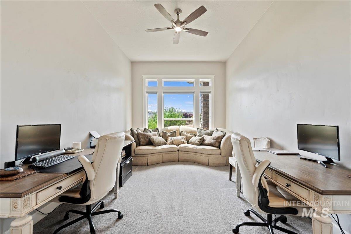 15465 Syrah Court Caldwell, ID 83607 - Photo 29 of 50 Office featuring carpet flooring, a ceiling fan, and lofted ceiling