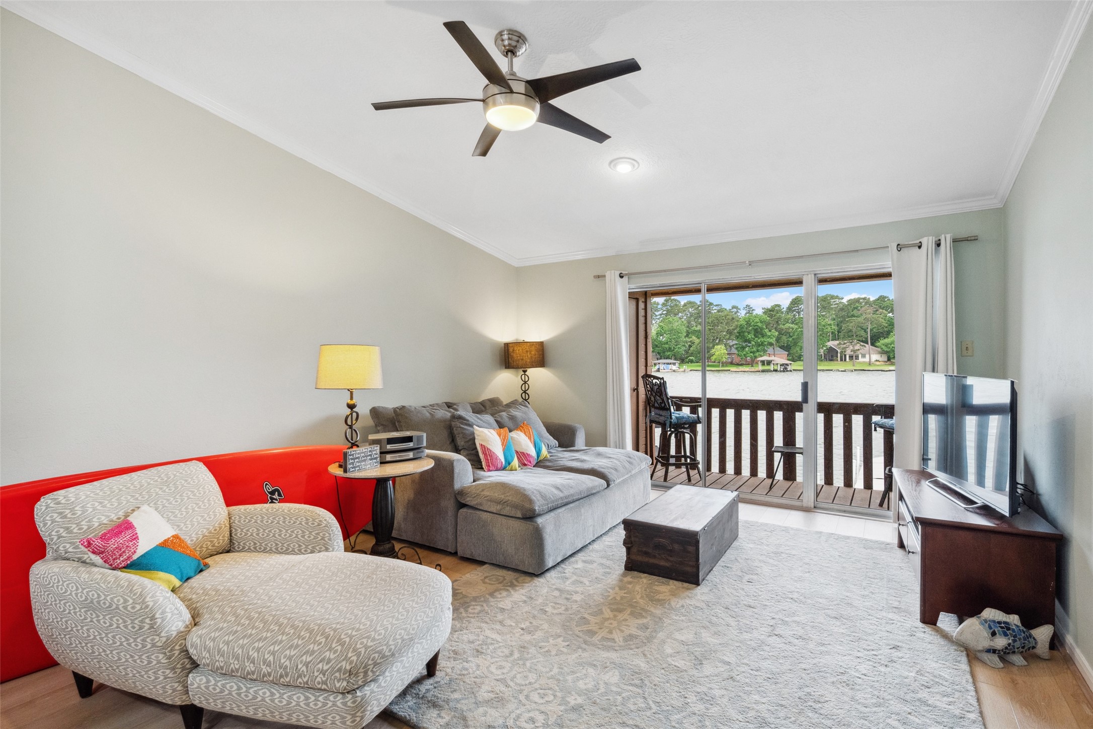 This picturesque view of Lake Conroe can be yours in time to enjoy Lake Conroe all Summer.  One Bedroom/One Bath UPDATED Condo in private, gated community of Lake Pointe.  801 River Road Unit F120.