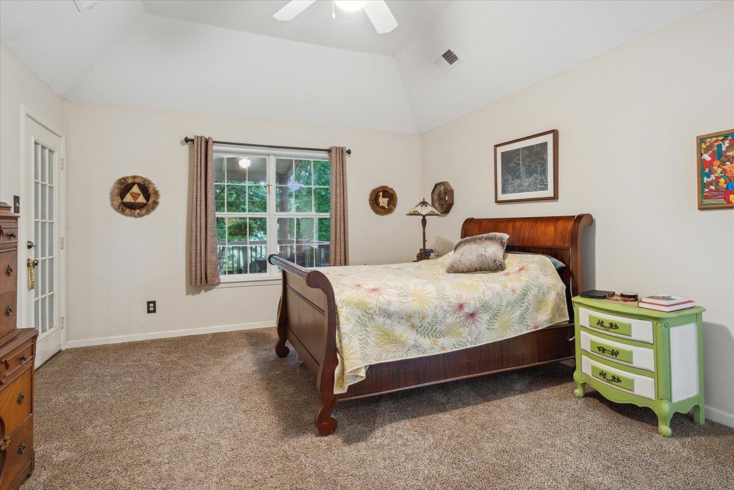 4525 Mebane Road Oakland, TN 38060 - Photo 18 of 39 Bedroom featuring lofted ceiling, carpet floors, and ceiling fan