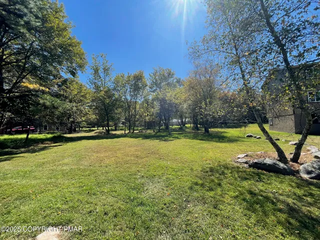 a view of a swimming pool with a yard