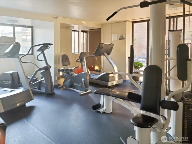 a view of a room with gym equipment