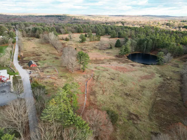 a view of a dry yard with green space