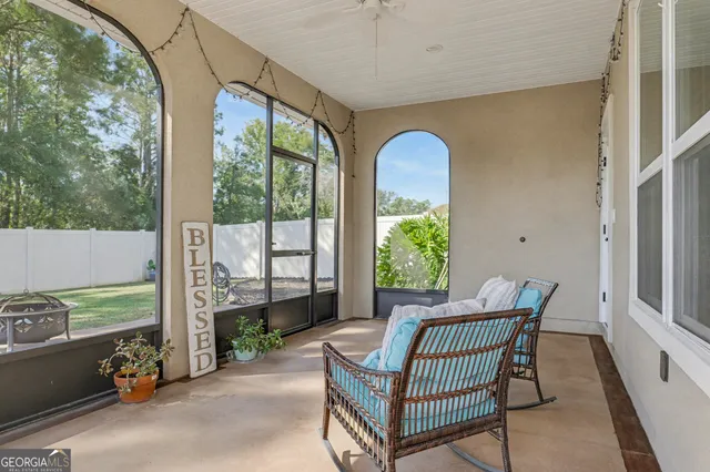 an aerial view of a back yard
