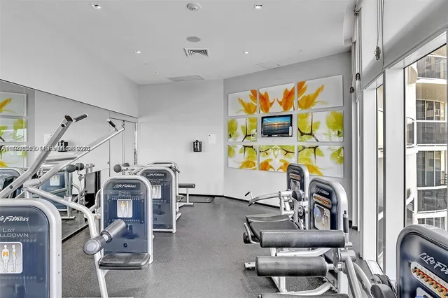 a view of a room with gym equipment