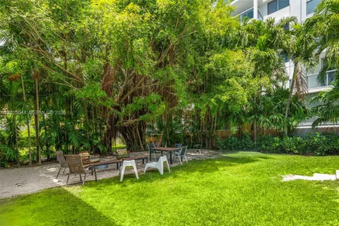 a view of a bench in the garden