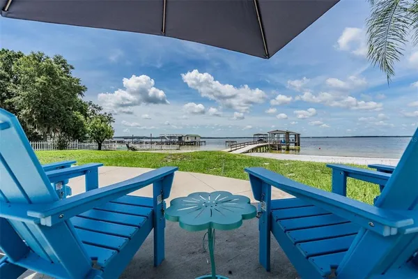 a view of a chairs and table in the patio
