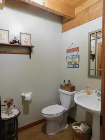 a bathroom with a toilet a sink and mirror
