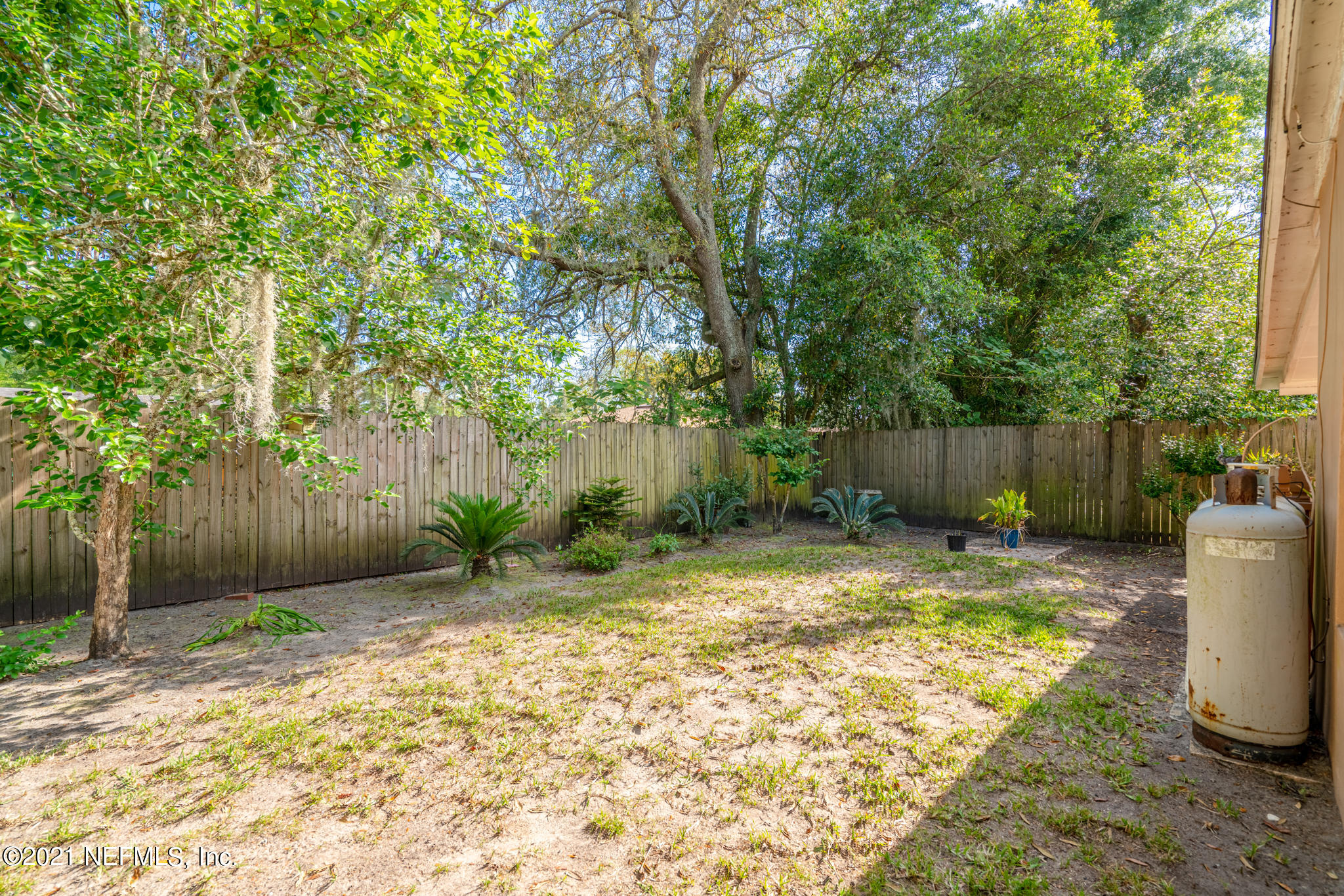 4612 Castleton Drive Jacksonville, FL 32208 - Photo 15 of 41 a view of a backyard with large trees and wooden fence