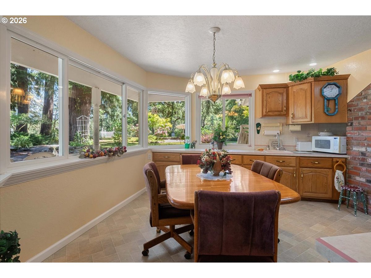 1300 Fair Oaks Road Oakland, OR 97462 - Photo 18 of 48 a dining room with furniture a chandelier and window