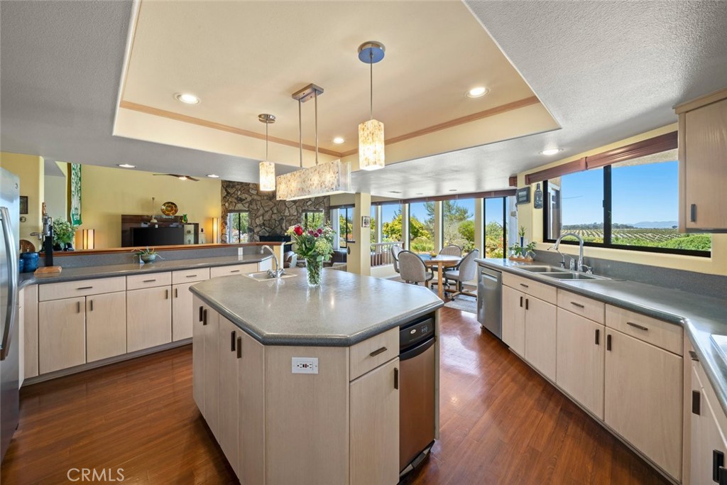 225 Broken Arrow Road Nipomo, CA 93444 - Photo 5 of 75 a kitchen with stainless steel appliances granite countertop a sink a counter space wooden floor and a window