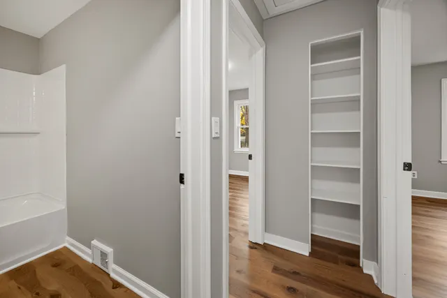 a view of storage and utility room in wooden floor