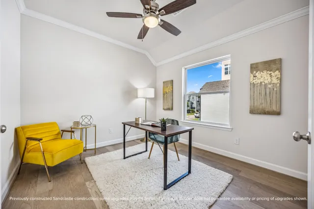 a workspace with furniture and window