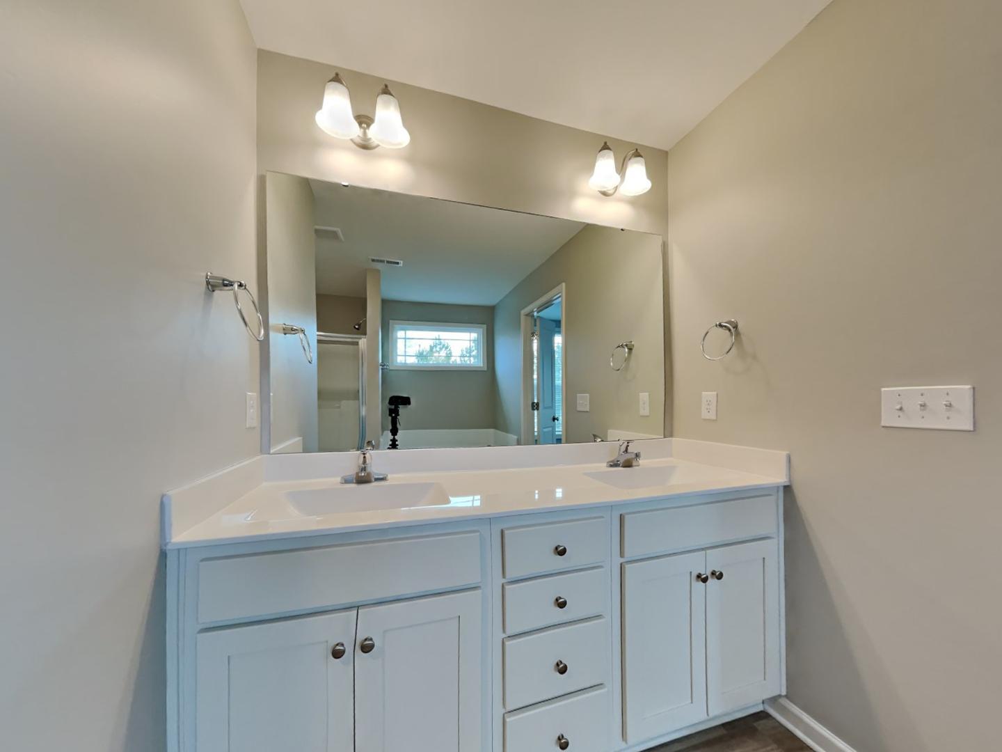 43 Wild Sage Circle Angier, NC 27501 - Photo 9 of 19 a bathroom with a sink and a mirror