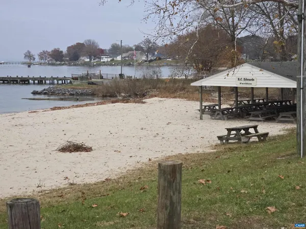 a view of a lake with a beach