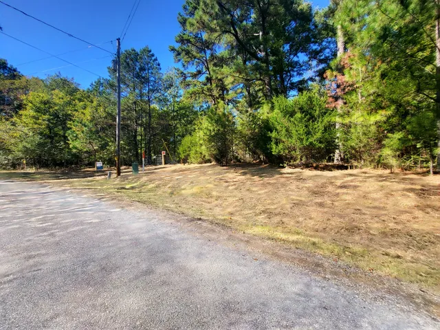 a wooden bench with view of trees