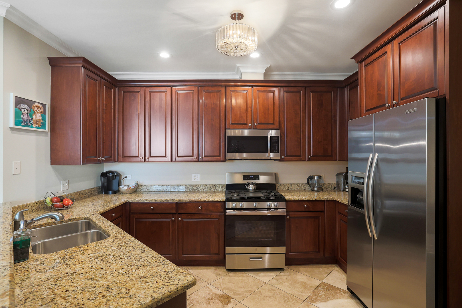 50 North Plum Grove Road, Unit 511E Palatine, IL 60067 - Photo 14 of 28 a kitchen with kitchen island granite countertop a sink stainless steel appliances and cabinets