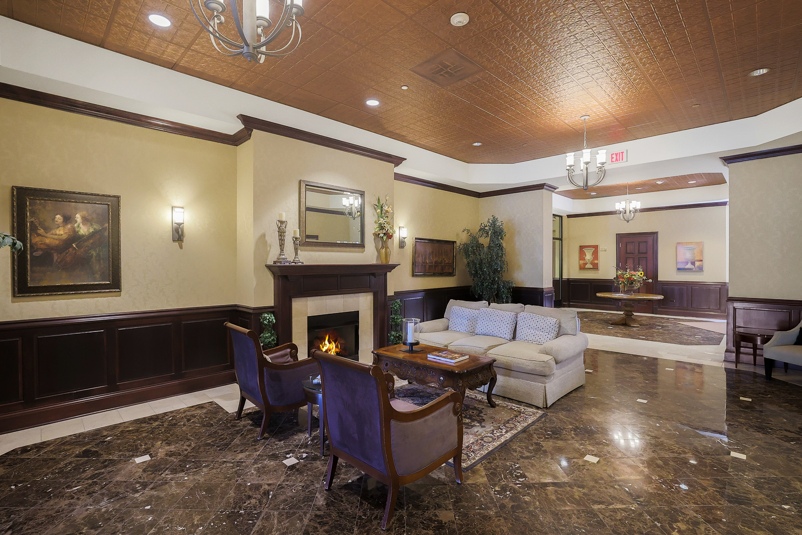 50 North Plum Grove Road, Unit 511E Palatine, IL 60067 - Photo 5 of 28 a living room with furniture and a fireplace