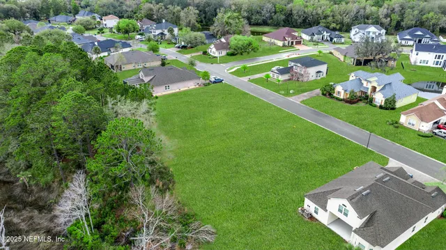 a view of a play ground with large trees
