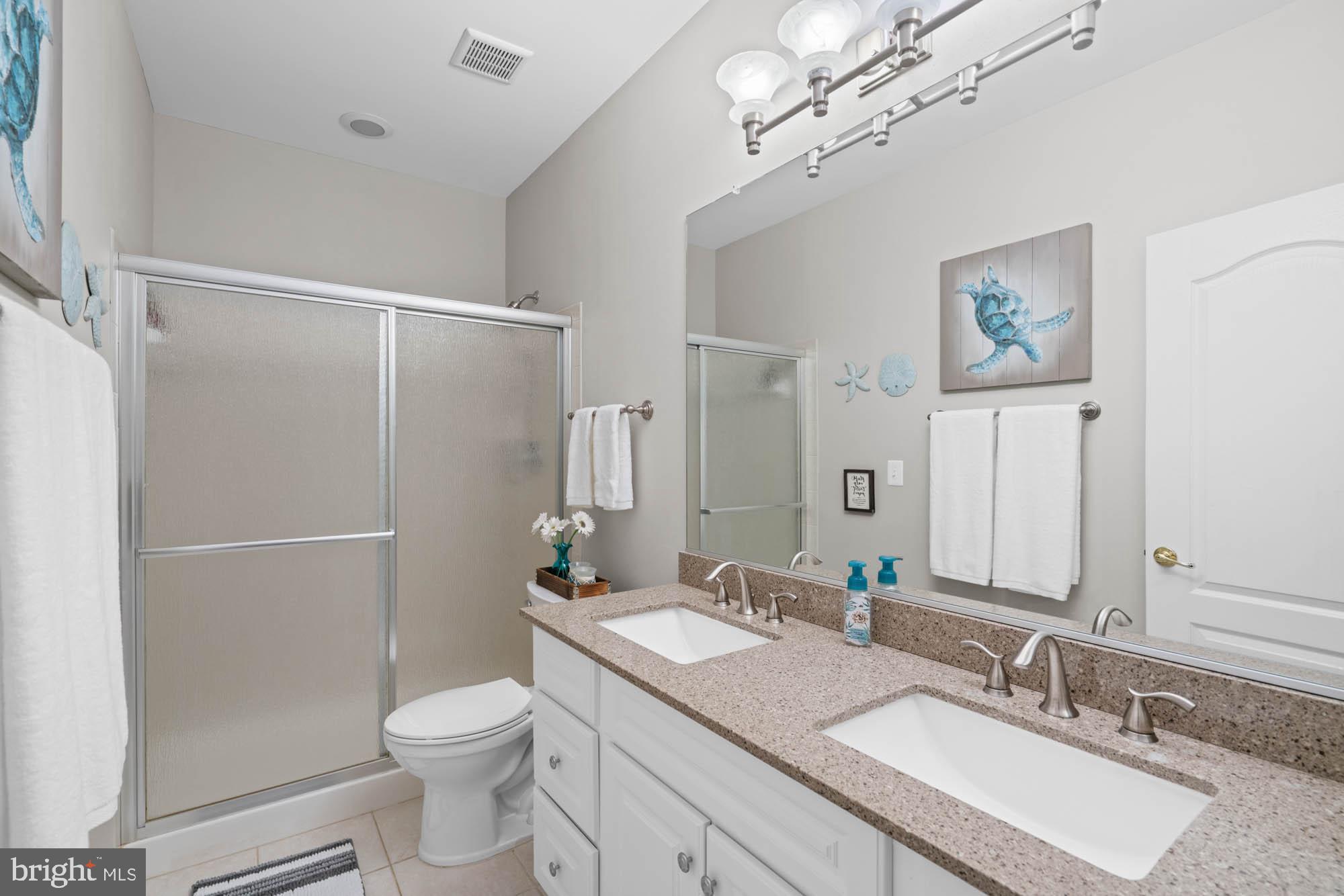 9163 Old Waterloo Road Warrenton, VA 20186 - Photo 41 of 73 a bathroom with a sink vanity granite toilet and shower