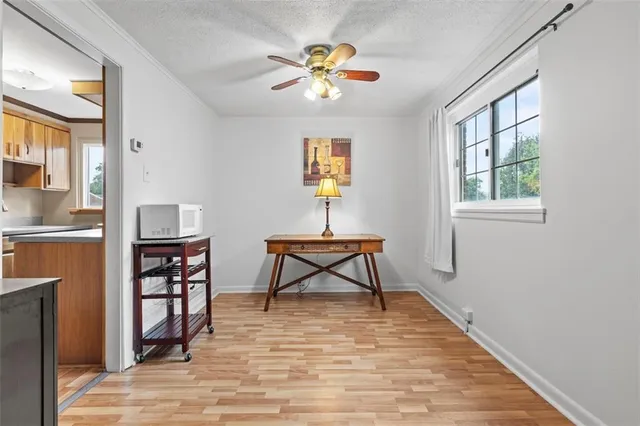a living room with furniture a window and a potted plant