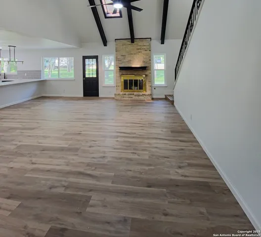 a view of a livingroom with a fireplace
