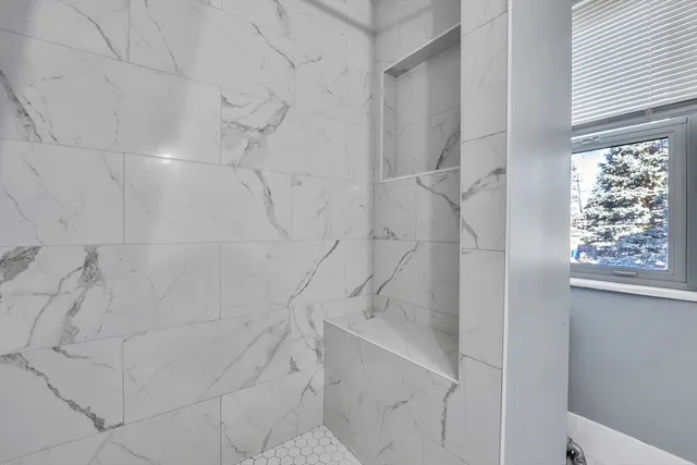 a bathroom with a bathtub