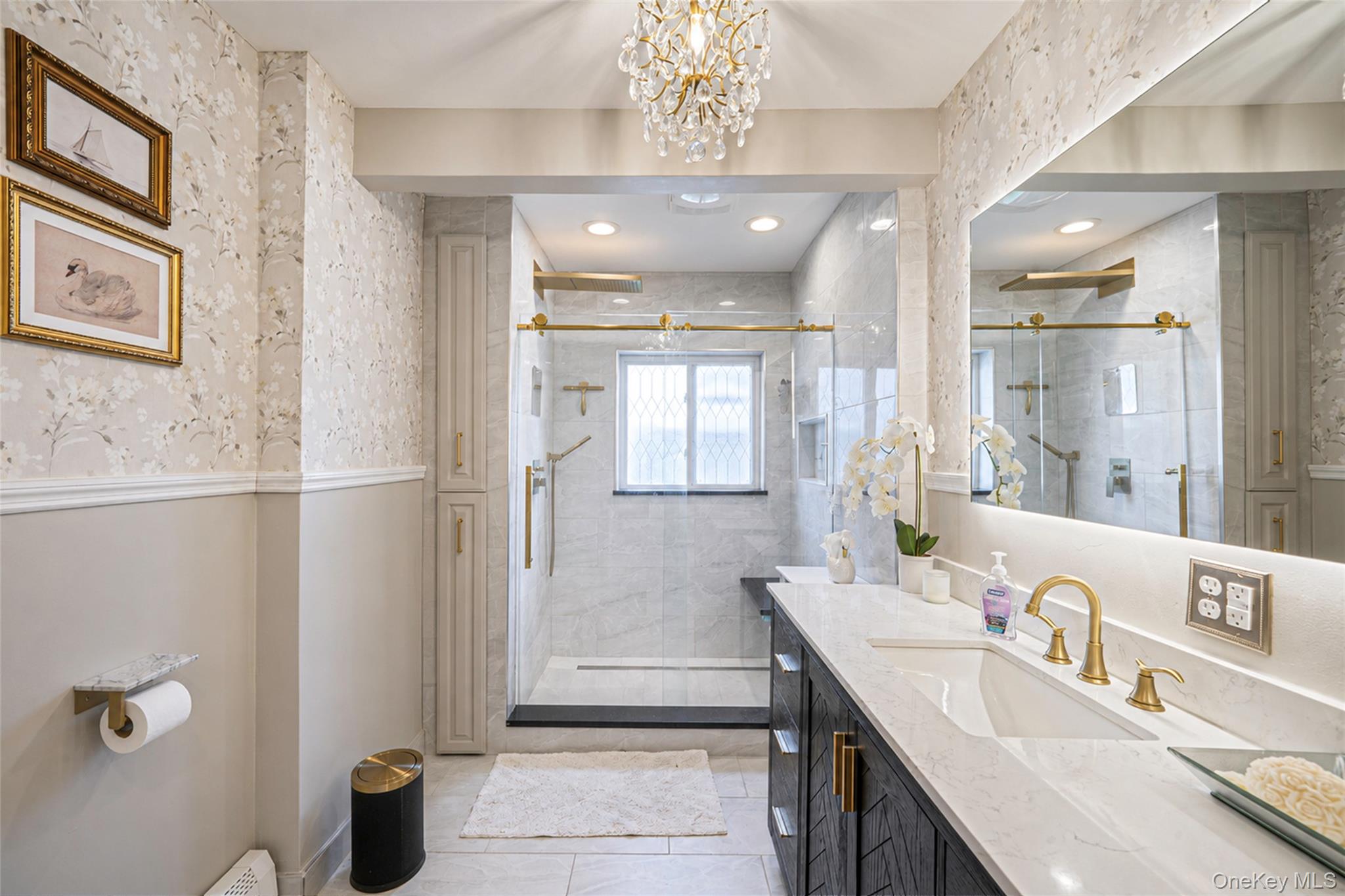 389 Yale Road Franklin Square, NY 11010 - Photo 43 of 43 a spacious bathroom with a granite countertop sink a toilet a mirror and shower